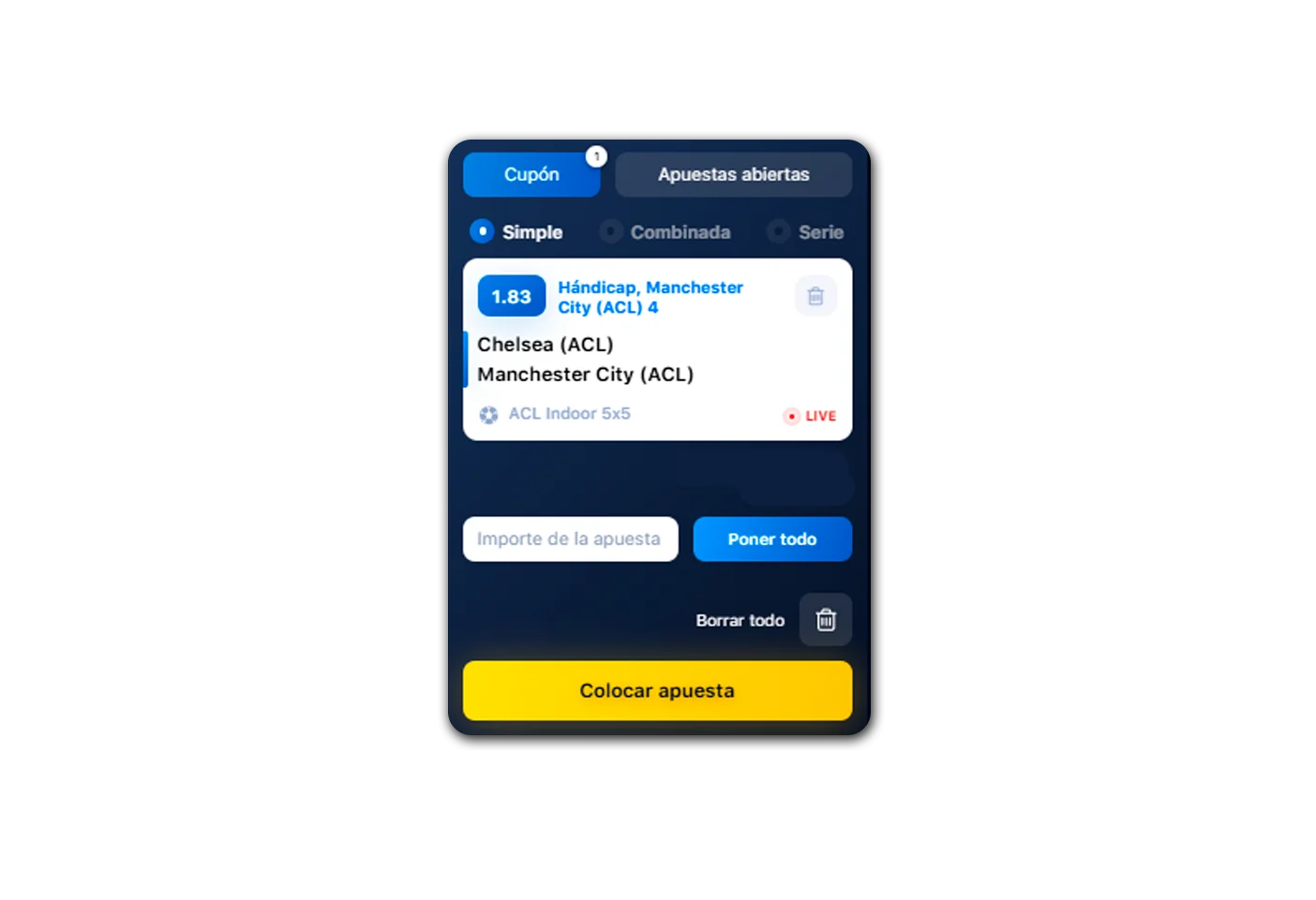 Especificar el importe de la apuesta