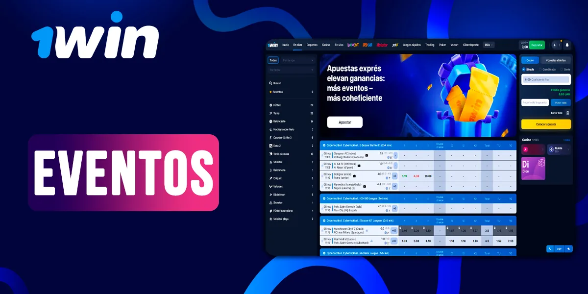 Eventos deportivos en la web de 1win